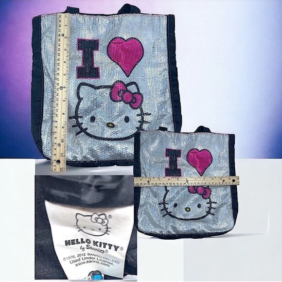 I 💗 Hello Kitty l Silver Sequined Tote l Black & Pink l Double-handle  l EUC - Picture 3 of 10